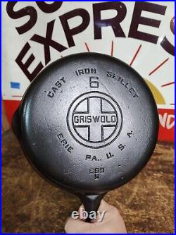 Fully Restored GRISWOLD #6 Cast Iron Skillet 8 Large Logo 699 Seasoned Flat