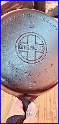 Fully Restored GRISWOLD #8 Cast Iron Skillet Large Logo 704C Seasoned Double Sp