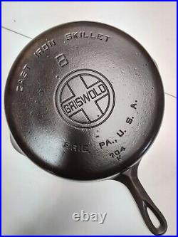 Fully Restored GRISWOLD #8 Cast Iron Skillet Large Logo 704 Seasoned Flat