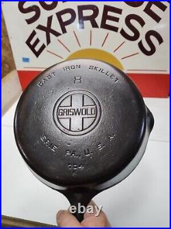 Fully Restored GRISWOLD #8 Cast Iron Skillet Large Logo 704 Seasoned Flat