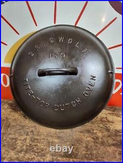 Fully Restored GRISWOLD #9 Cast Iron Dutch Oven Lid Large Logo Seasoned