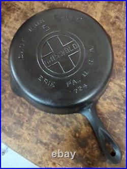 Fully Restored GRISWOLD Cast Iron SKILLET Frying Pan #5 LARGE BLOCK LOGO 8Flat
