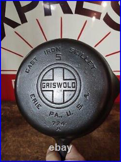 Fully Restored GRISWOLD Cast Iron SKILLET Frying Pan # 5 LARGE BLOCK LOGO 8