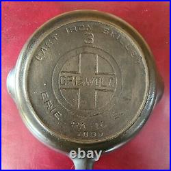 GRISWOLD #3 Cast Iron Skillet 709B Large Block Logo & Heat Ring Cer 1930-1939