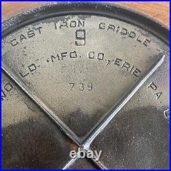 GRISWOLD Cast Iron 9 Large Slant Logo Round Griddle 739 X Bar Heat Ring Tortilla