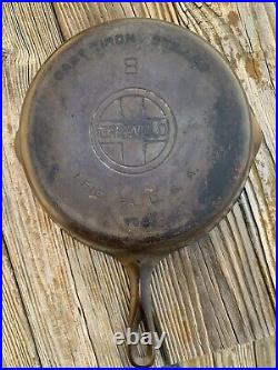 Griswold 704 Cast Iron 8 Large Block Logo Skillet 704 ERIE PA USA Flat On Glass