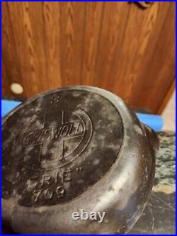 Griswold 709 B Cast Iron Skillet #3 Large Slant Logo Heat Ring Erie, PA Beautifu