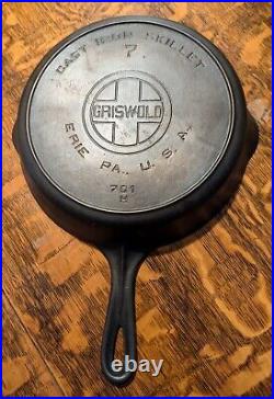 Griswold #7 Large Block Logo Cast Iron Skillet 701 with Heat Ring Clean & Flat