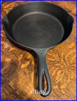 Griswold #7 Large Block Logo Cast Iron Skillet 701 with Heat Ring Clean & Flat