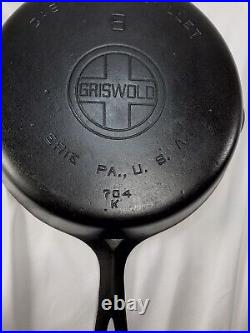 Griswold #8 Large Block Logo Cast Iron Skillet, 704K Circa 1930's Restored