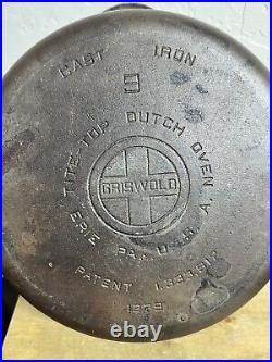 Griswold #9 Cast Iron Dutch Oven With Large Logo & Matching Cover