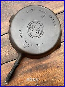 Griswold Cast Iron #9 Large Logo Skillet with Wooden Handle