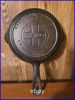 Griswold Cast Iron Skillet #3 Large Block Logo EPU 709B Heat Ring Flat No Wobble