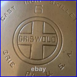 Griswold Cast Iron Skillet #6, Large Block Logo, EPU, 699 E Flat Lt. Seasoned