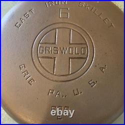 Griswold Cast Iron Skillet #6, Large Block Logo, EPU, 699 E Flat Lt. Seasoned