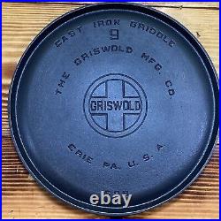 Griswold Large Block Griddle #9 Sits Flat Restored & Seasoned Cast Iron