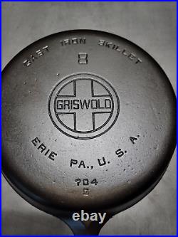 Griswold Large Logo #8, 10-1/2 Smooth Bottom Cast Iron Skillet, #704G, Restored