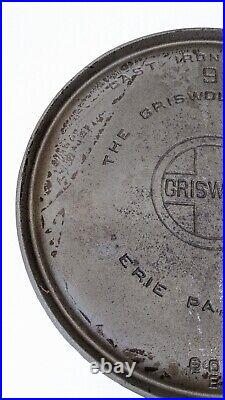 Griswold. No. 9 Cast Iron Round Griddle Large Block Logo 609B