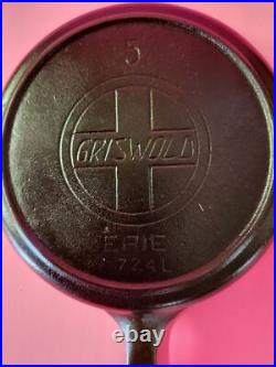Griswold SLANT ERIE No. 5 Cast Iron Skille, t Large Logo, Heat Ring 724 L -CLEANED