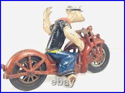 Hubley Large Popeye Patrol Cast Iron Motorcycle