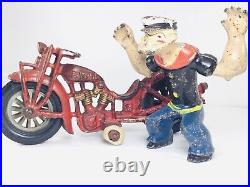 Hubley Large Popeye Patrol Cast Iron Motorcycle