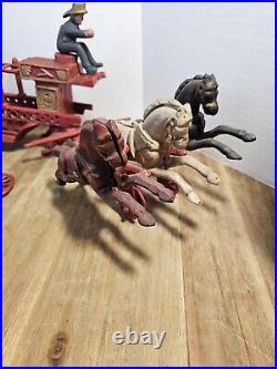 LARGE CAST IRON 3 HORSE DRAWN FIRE WAGON Complete