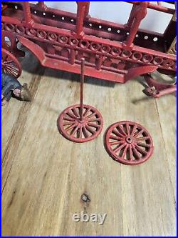 LARGE CAST IRON 3 HORSE DRAWN FIRE WAGON Complete