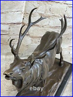 LARGE CAST IRON STAG GARDEN STATUE BRONZe STAG LOOKING RIGHT ON BASE STUNNING NR