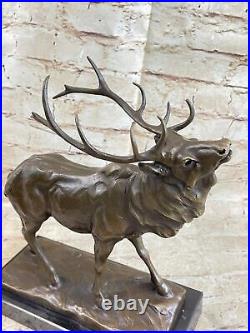 LARGE CAST IRON STAG GARDEN STATUE BRONZe STAG LOOKING RIGHT ON BASE STUNNING NR