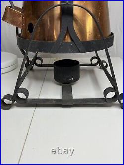 LARGE Copper Cowboy Coffee Water Kettle With Cast Iron Warmer Stand Santiq Heavy