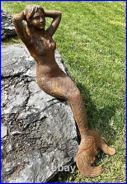 LARGE Sitting Mermaid Cast Iron RUSTY 42 Long Nautical Statue