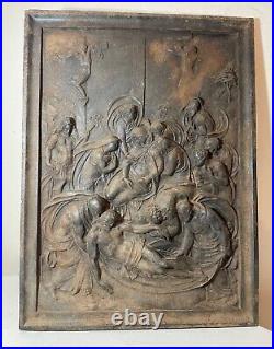 LARGE antique Entombment Christ cast iron Jesus religious wall relief plaque art