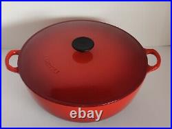 LE CREUCET #32 Large Cherry Red Enamel Cast Iron Chef's Dutch Oven Seafood Oven