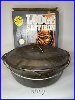 Large 1997 Lodge Cast Iron Dutch Oven 12 DO 15 inch Self Basting Lid USA 9 QT