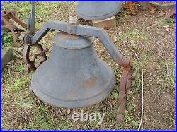 Large Antique Cast Iron Church or School Bell with Nice Ornamental Brackets