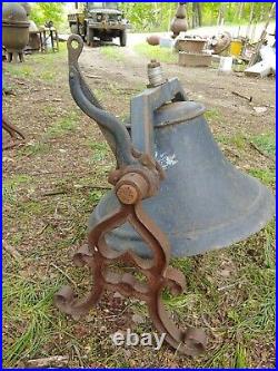 Large Antique Cast Iron Church or School Bell with Nice Ornamental Brackets
