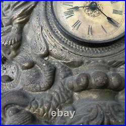 Large Antique Cast Iron & Copper Mantle Clock Cherubs & Harps c. 1906 Not Working