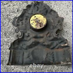 Large Antique Cast Iron & Copper Mantle Clock Cherubs & Harps c. 1906 Not Working