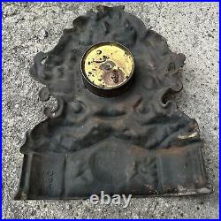 Large Antique Cast Iron & Copper Mantle Clock Cherubs & Harps c. 1906 Not Working