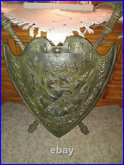 Large Antique Cast Iron French Decorative Shield 19th Century High Relief Battle