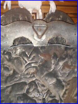 Large Antique Cast Iron French Decorative Shield 19th Century High Relief Battle