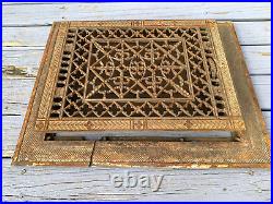 Large Antique Cast Iron Grate Floor Register & Surround Frame Vent Salvage