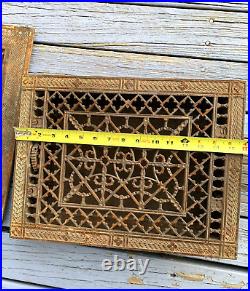 Large Antique Cast Iron Grate Floor Register & Surround Frame Vent Salvage