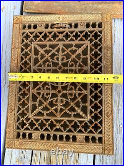 Large Antique Cast Iron Grate Floor Register & Surround Frame Vent Salvage