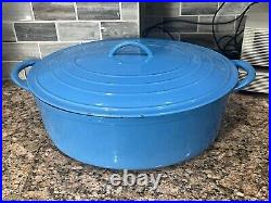 Large Blue # 36 Vintage Cast Iron Enamel Oval Dutch Oven Made in Belgium 17