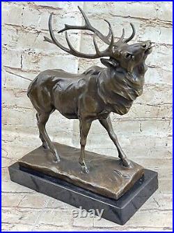 Large Cast Iron Stag Garden Statue Bronzed Stag Looking Right On Base