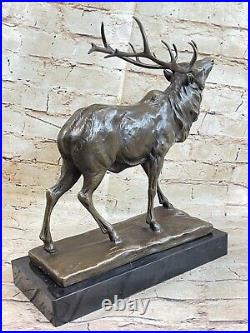 Large Cast Iron Stag Garden Statue Bronzed Stag Looking Right On Base
