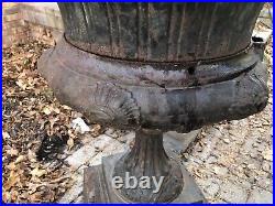 Large Ornate Ce Walbridge Cast Iron Planter Urn. 38 Tall