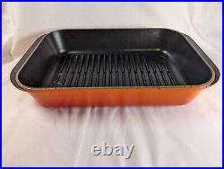 Large Rare 15.5 Le Creuset Oven Roasting Grill Pan Orange Cast Iron Skillet #40