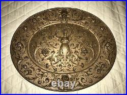 Large Victorian Neoclassical Oval Cast Iron Bronze Color Roman Greek Plaque